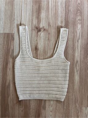 H&M Crochet Knit Tank Crop Top in Cream